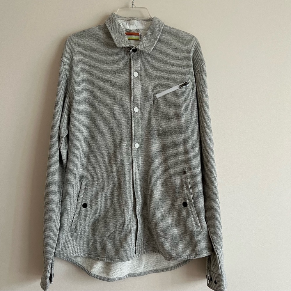 SLVDR Men's 1/2 Button 1/2 Snap Front
Top Shirt Gray Striped Collared